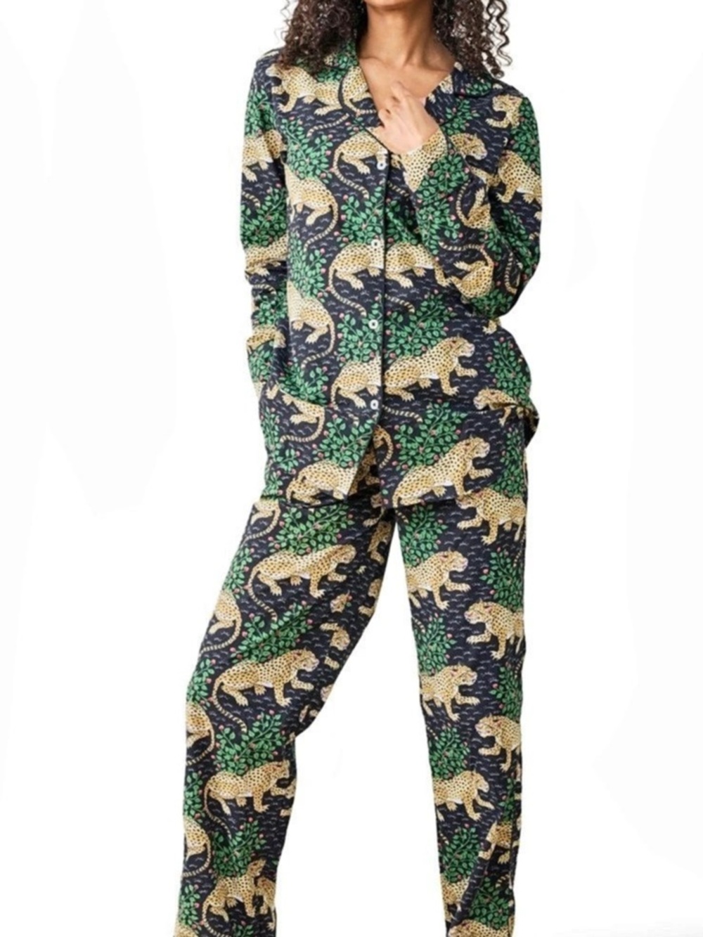 Printfresh Bagheera Long PJ Set Leopard Black & Green